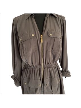 Alfani Long-Sleeve Utility Dress Olive Green w/Gold Hardware-missing 1 arm snap
